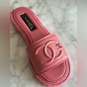 Chanel espadrille slide mule new in box and dust bag 23C pink size 36, & 39